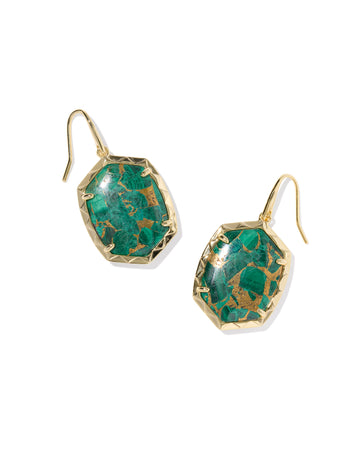 KENDRA SCOTT- Daphne Gold Drop Earrings in Bronze Veined Malachite